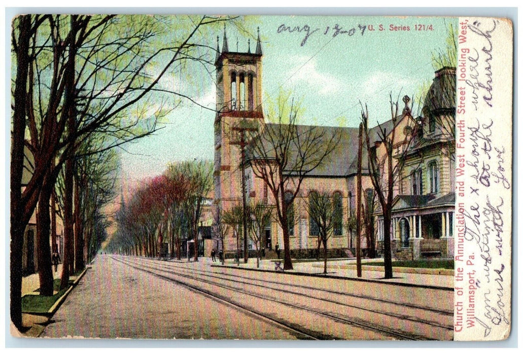 c1905 Church Of The Annunciation And West Fourth Street Williamsport PA Postcard