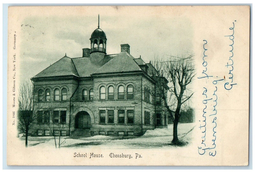 c1905 School House Building Ebensburg Pennsylvania PA Posted Antique Postcard