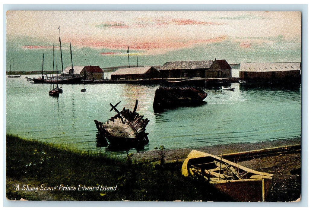 1907 A Shore Scene Boat House Prince Edward Island Canada Antique Postcard