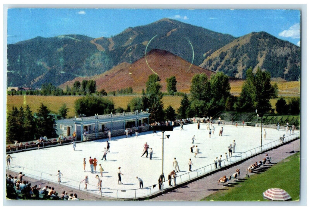1962 Olympic Size Skating Rink Sun Valley Idaho Union Pacific Railroad Postcard