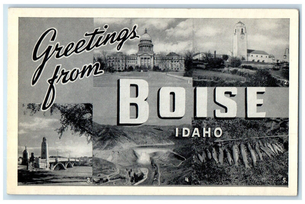 c1944 Greetings From State Capitol Depot River Boise Idaho ID Multiview Postcard