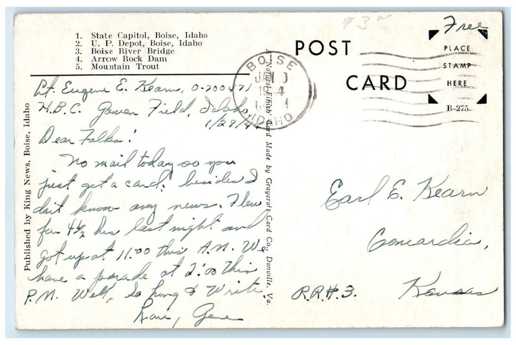 c1944 Greetings From State Capitol Depot River Boise Idaho ID Multiview Postcard