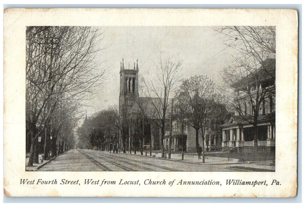 West Fourth Street West From Locust Church Annunciation Williamsport PA Postcard