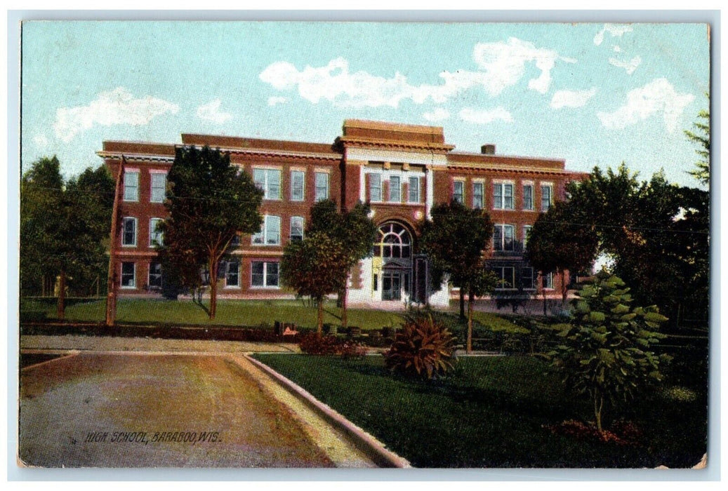 1908 Exterior View High School Building Field Garden Baraboo Wisconsin Postcard