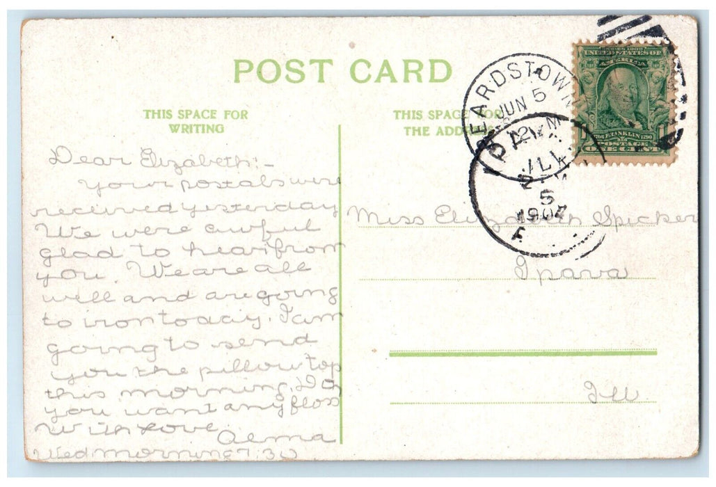 c1910's Carnegie Library & City Hall Beardstown Illinois IL Antique Postcard