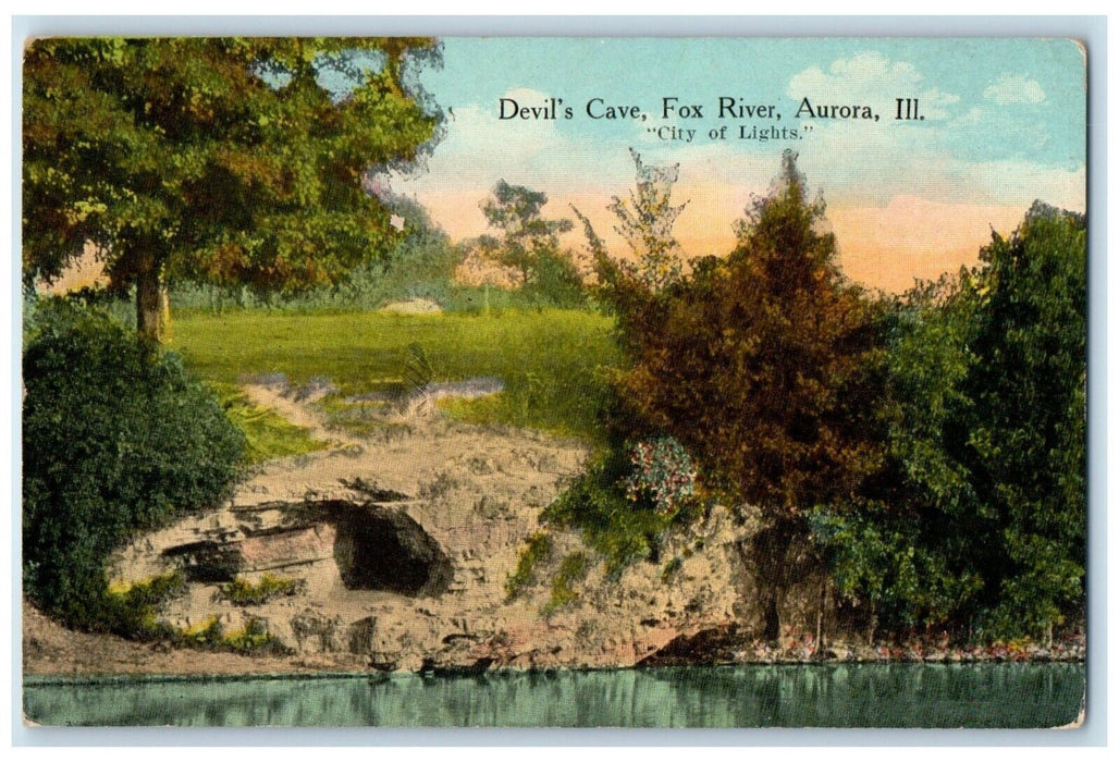 1914 View Of Devil's Cave Fox River Aurora Illinois IL Posted Antique Postcard