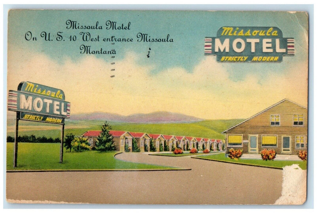 1948 Missoula Motel On US 10 West Entrance Missoula Montana MT Vintage Postcard