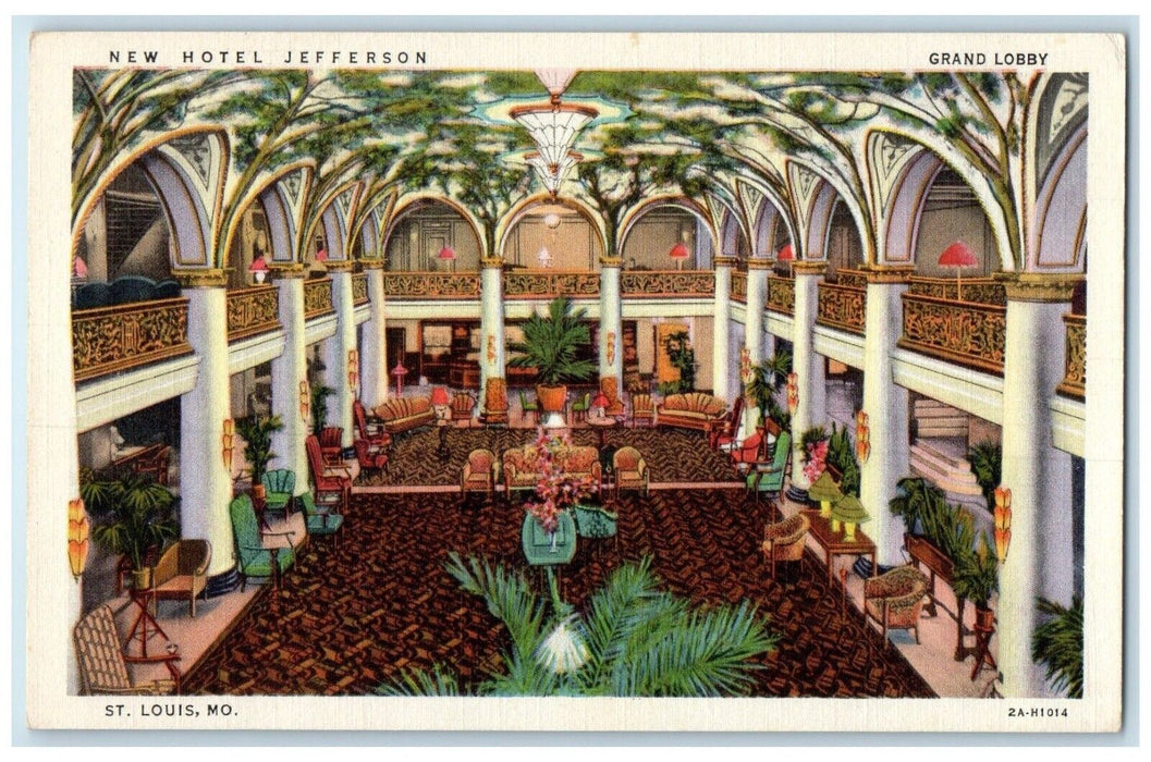 c1930's New Hotel Jefferson Grand Lobby Interior St. Louis Missouri MO Postcard