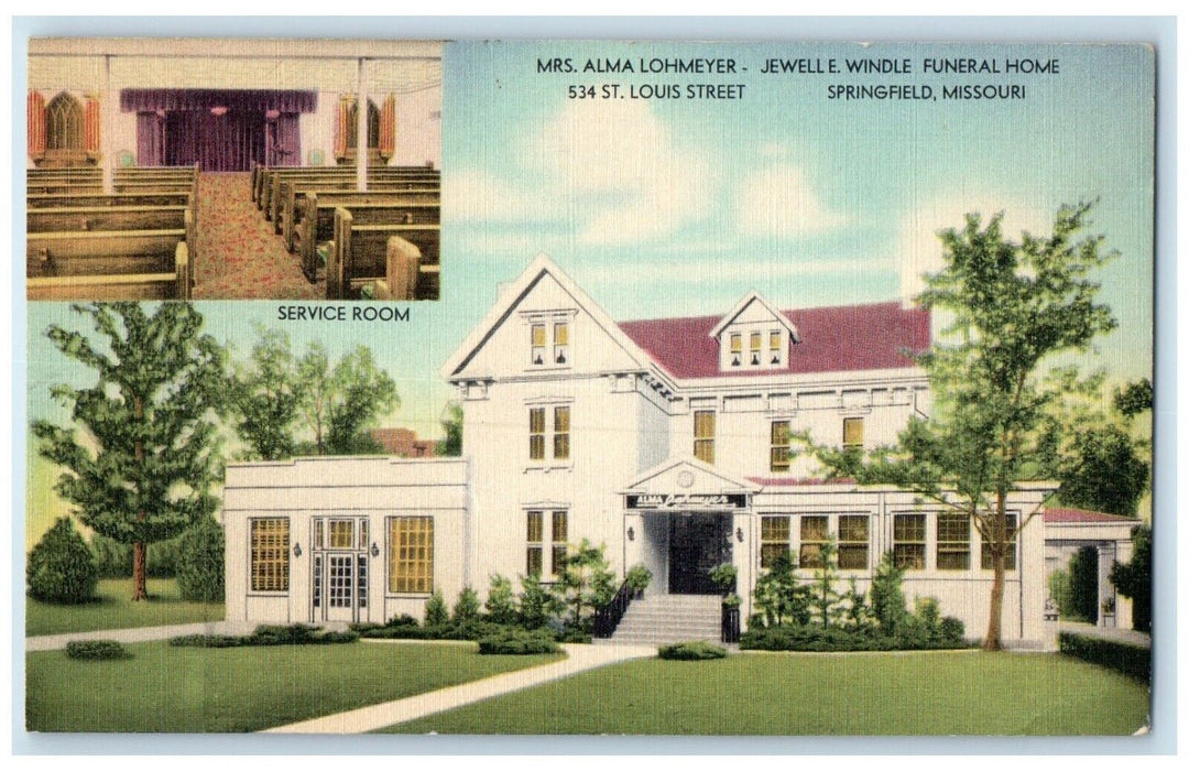 Mrs. Alma Lohmeyer Jewelle Windle Funeral Home Springfield Missouri MO Postcard