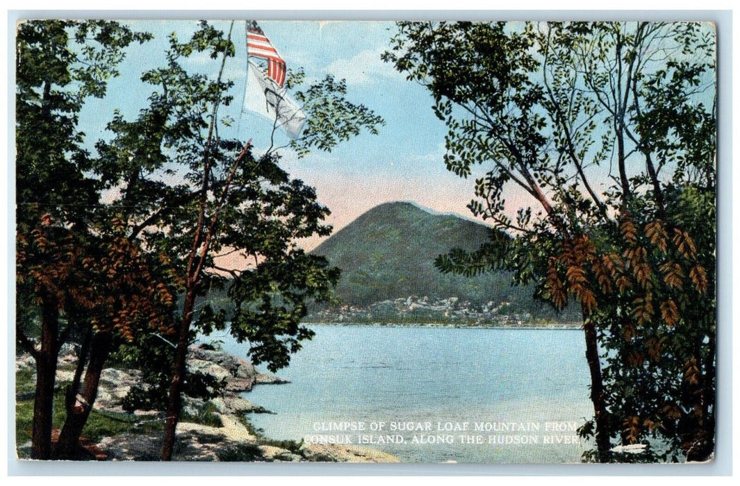 1915 Glimpse Sugar Loaf Mountain Consuk Island Hudson River New York NY Postcard