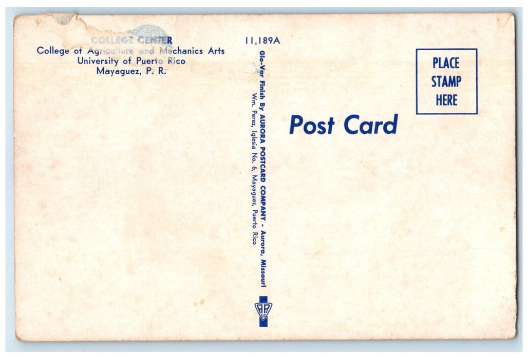 c1950's College Center University Of Puerto Rico Mayaguez PR Vintage Postcard