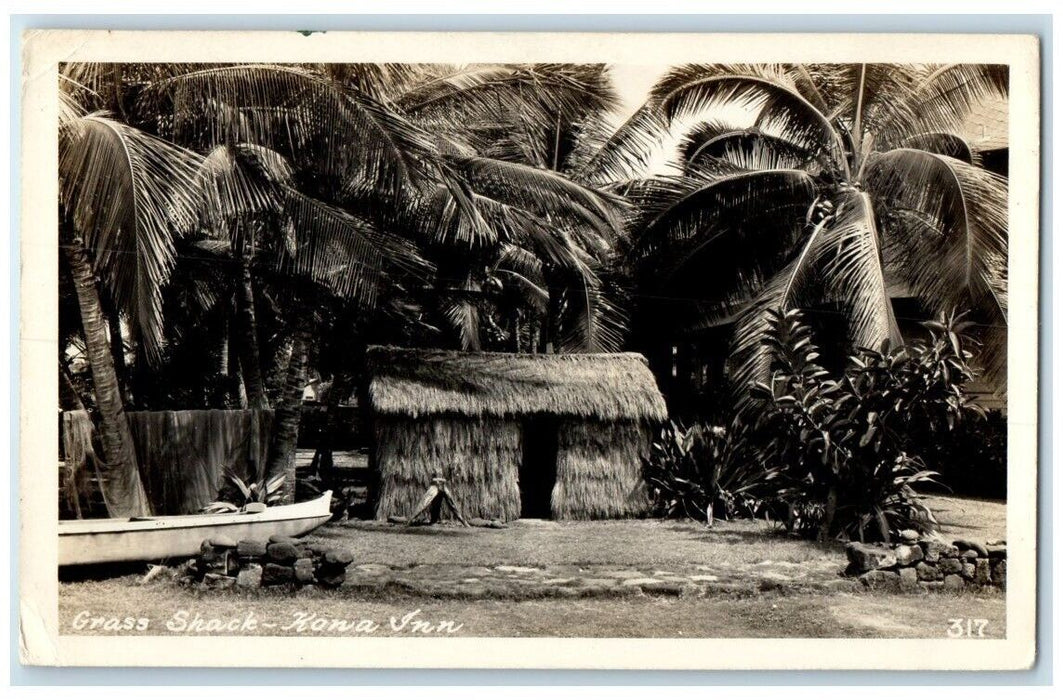 c1950's Kona Inn Grass Shack View Kailua Hawaii HI RPPC Photo Unposted Postcard