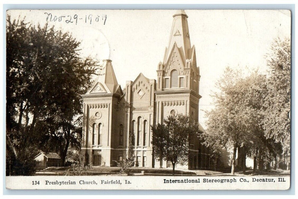 1907 Presbyterian Church Building View Fairfield Iowa IA RPPC Photo Postcard