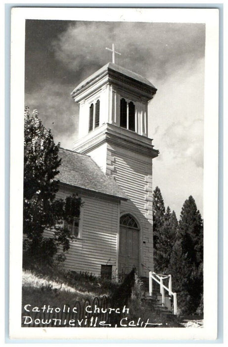 1942 Catholic Church View Downieville California CA RPPC Photo Posted Postcard