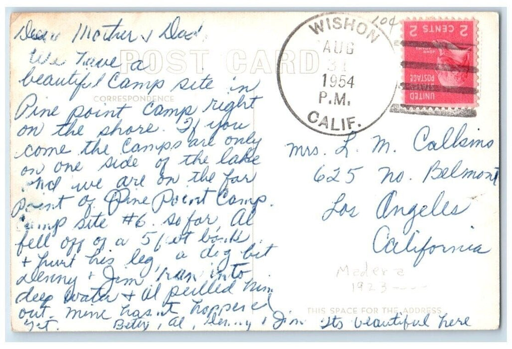 1954 The Forks Boat Jet Ski View Bass Lake California CA RPPC Photo Postcard