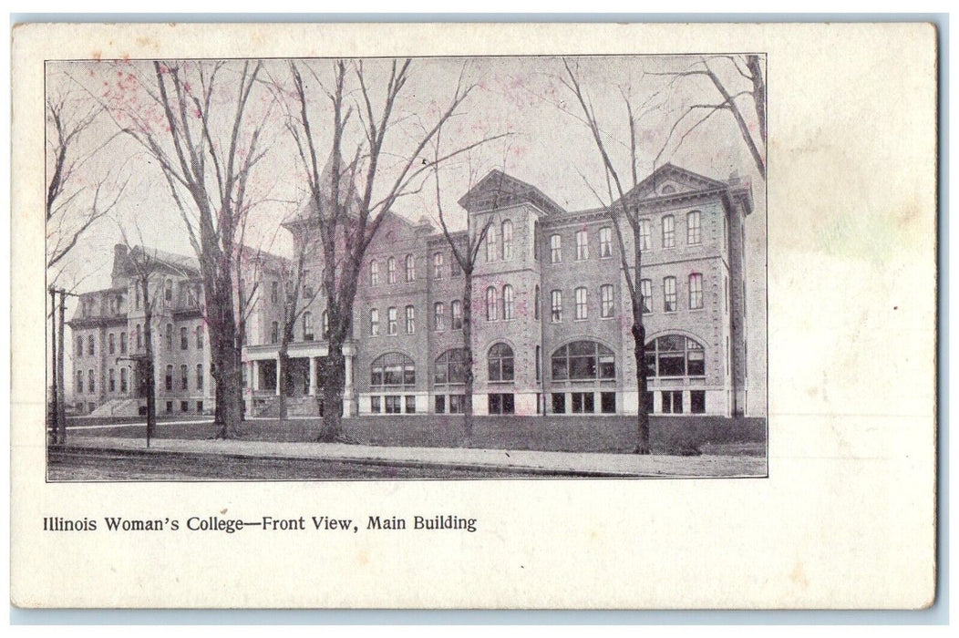 Jacksonville IL, Illinois Woman's College Front View Main Building Postcard