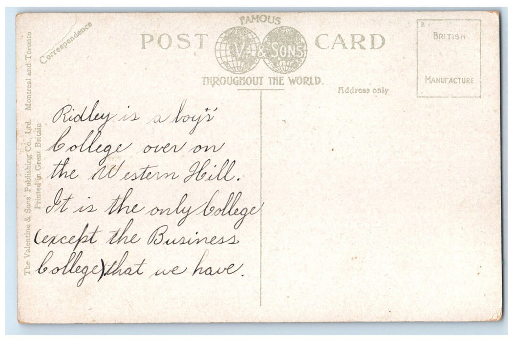 c1910 Ridley College St. Catharines Ontario Canada Posted Antique Postcard