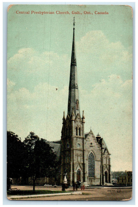 c1910 Central Presbyterian Church Galt Ontario Canada Antique Posted Postcard