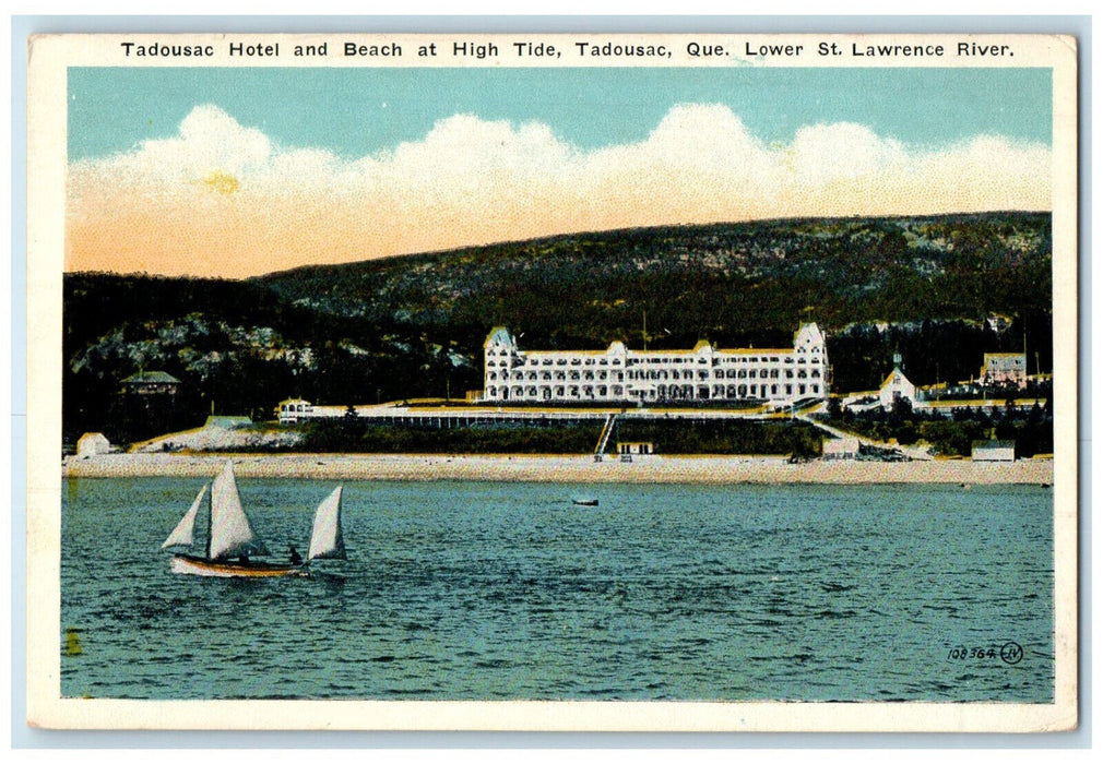 c1930's St. Lawrence River Tadoussac Hotel High Tide Quebec Canada Postcard