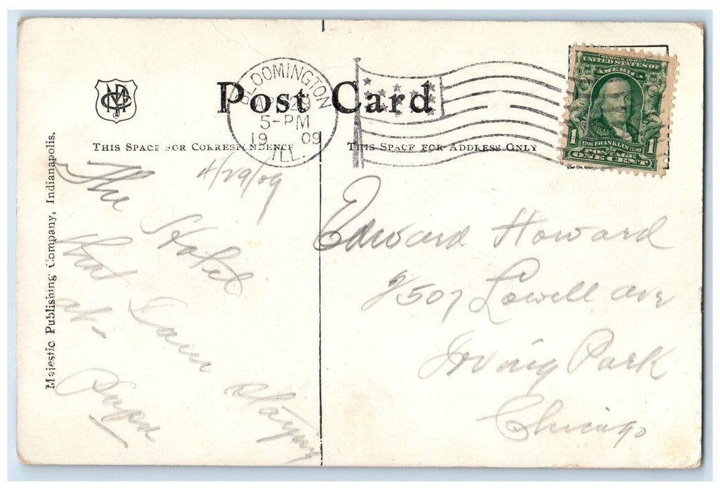 1909 Illinois Hotel Building Street View Stores Bloomington Illinois IL Postcard