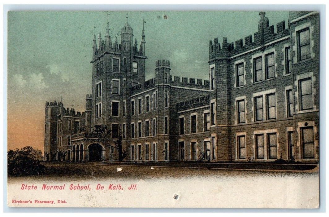 c1905 State Normal School Building Street View De Kalb Illinois IL Postcard