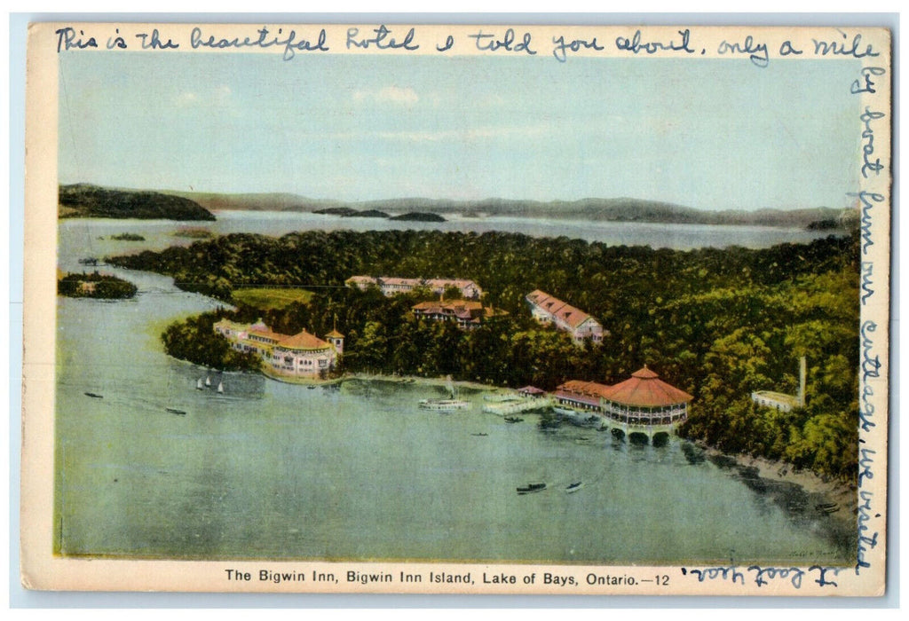 1940 The Bigwinn Inn Bigwin Inn Island Lake of Bays Ontario Canada Postcard