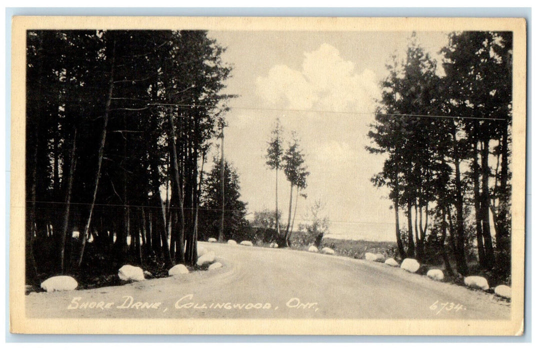 c1940's Scene of Road at Shore Collingwood Ontario Canada Unposted Postcard