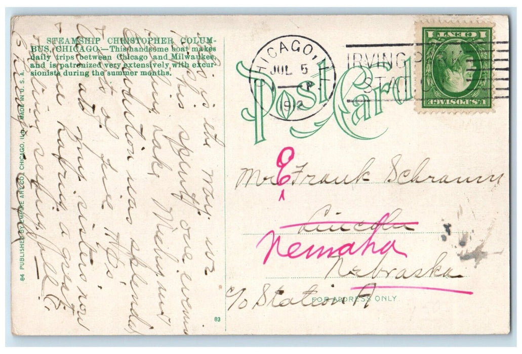 1912 Steamship Christopher Columbus Chicago Illinois IL Posted Antique Postcard