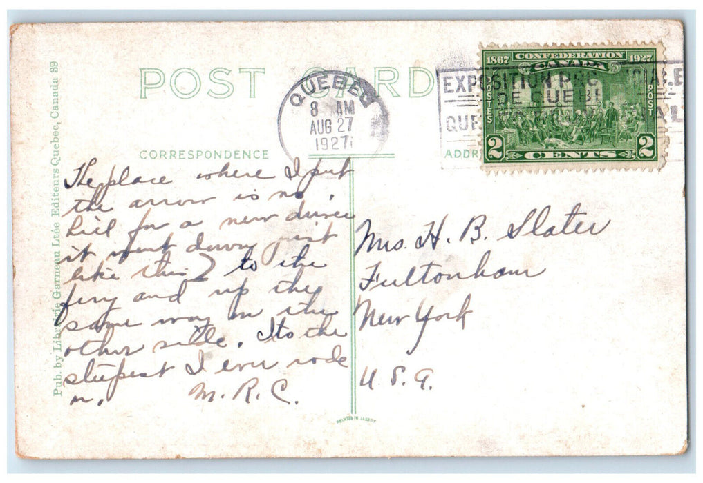 1927 View of Quebec and Levis Ferry Quebec Canada Posted Vintage Postcard