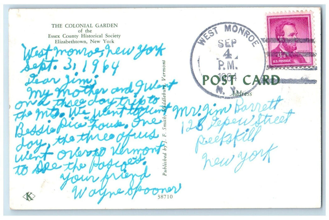 1964 Colonial Garden Essex County Historical Elizabethtown New York NY Postcard