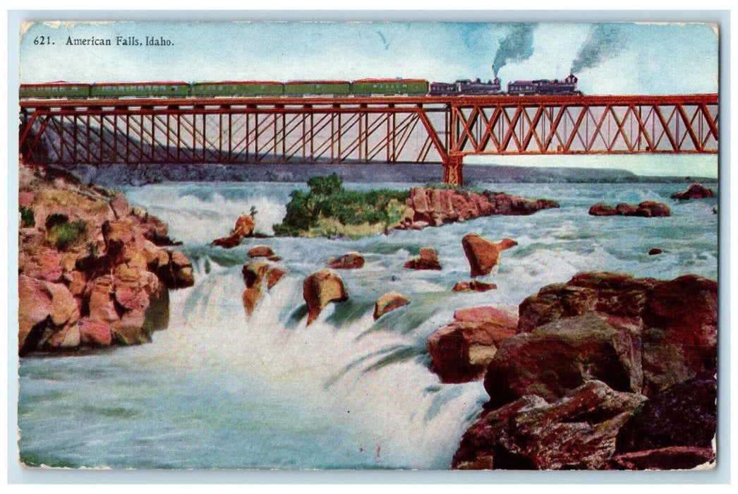 1908 View Of American Falls Idaho ID, Waterfalls Bridge Valle Oregon OR Postcard