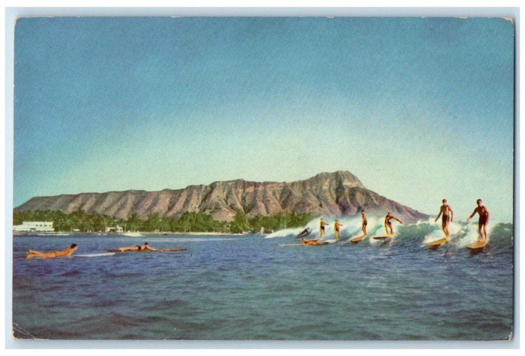 View Of Surf Riding In The Hawaiian Islands HI Union Oil Company's Postcard