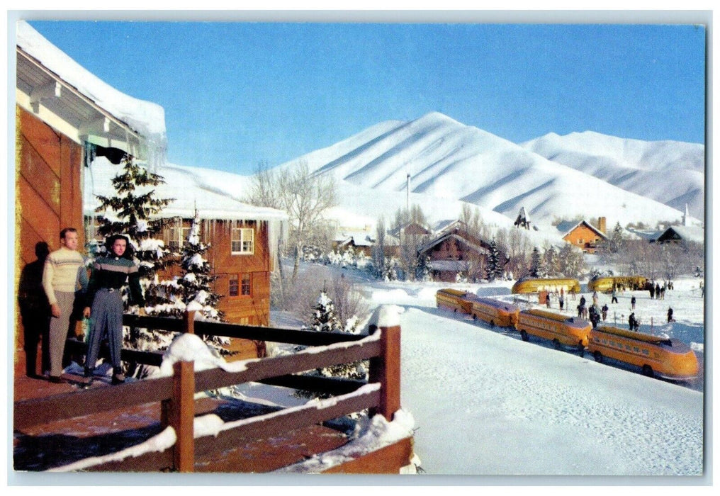 Meeting Place Sun Valley ID, Train In Winter Union Pacific Railroad Postcard