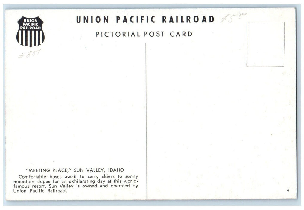 Meeting Place Sun Valley ID, Train In Winter Union Pacific Railroad Postcard