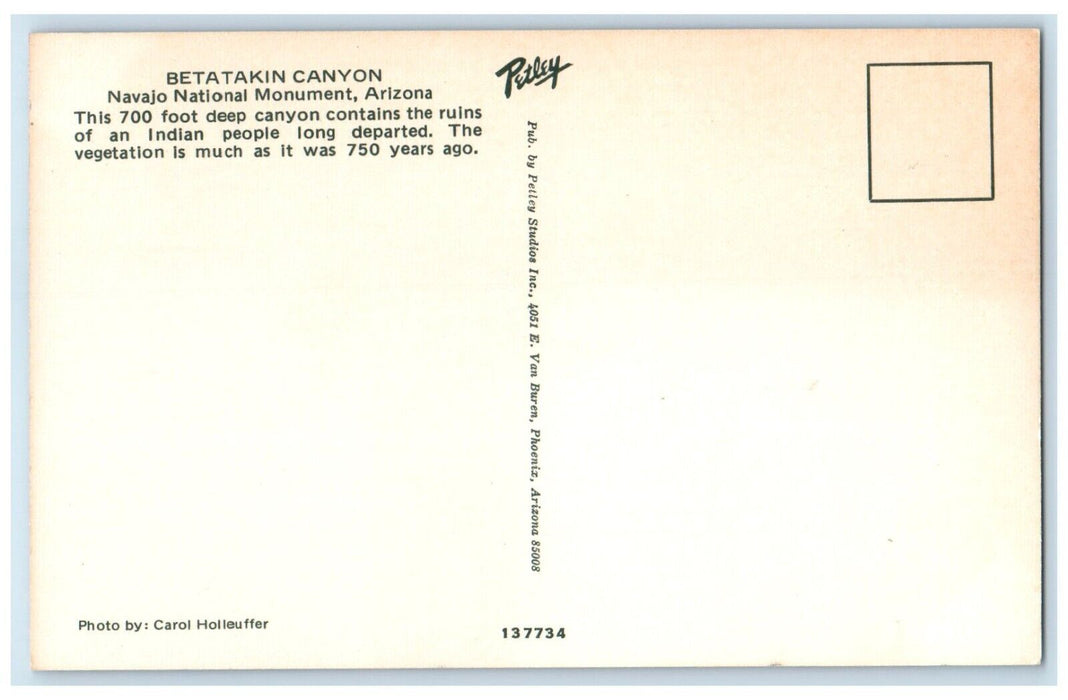 c1950's Betatakin Canyon Navajo National Monument Arizona AZ Vintage Postcard