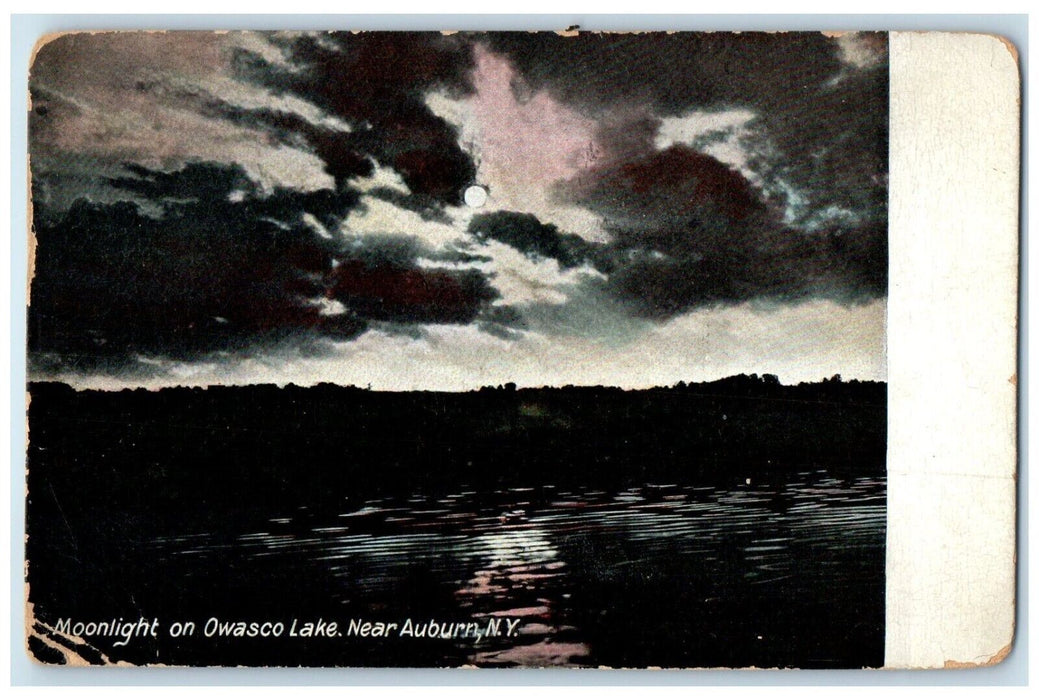 1910 View Of Moonlight On Owasco Lake Near Auburn New York NY Antique Postcard