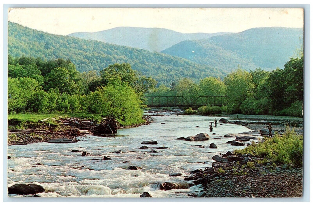 1968 Fisherman's Paradise River Bridge Scene Woodstock New York NY Postcard