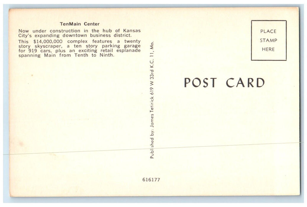 c1950's TenMain Center Under Construction In Hub Cars Kansas City MO Postcard