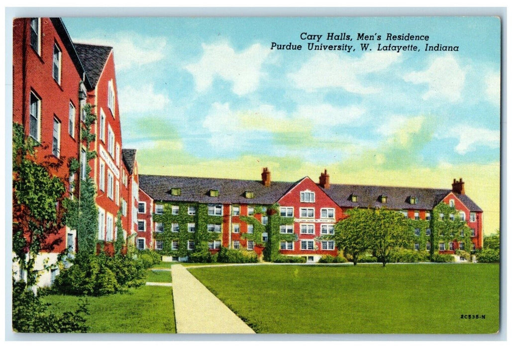 c1940 Cary Halls Men Residence Purdue University West Lafayette Indiana Postcard