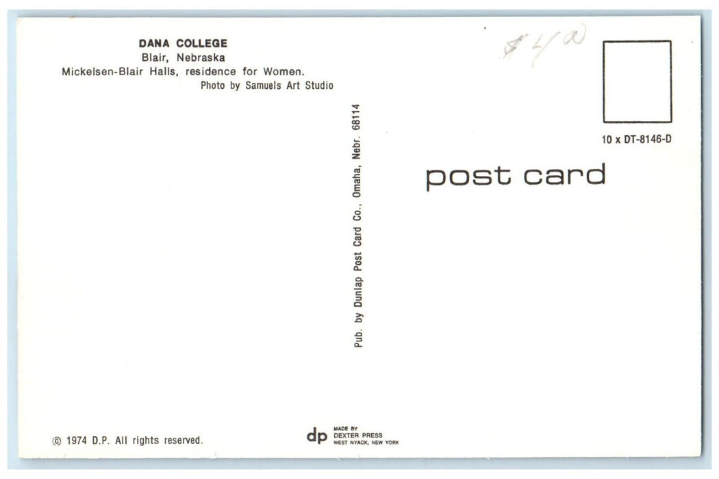 1960 Exterior View Residence Women Dana College Blair Nebraska Unposted Postcard
