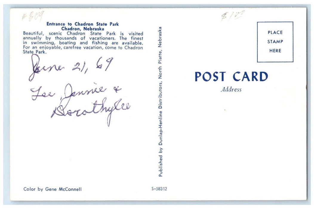 c1969 Entrance Chadron State Park Chadron Nebraska NE Vintage Unposted Postcard
