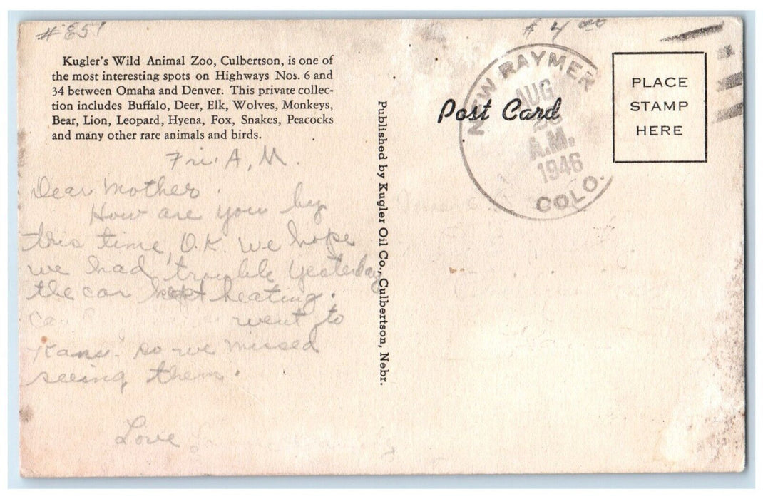 1946 Deer Pen Scene Kugler Zoo Culbertson Nebraska NE Antique Vintage Postcard
