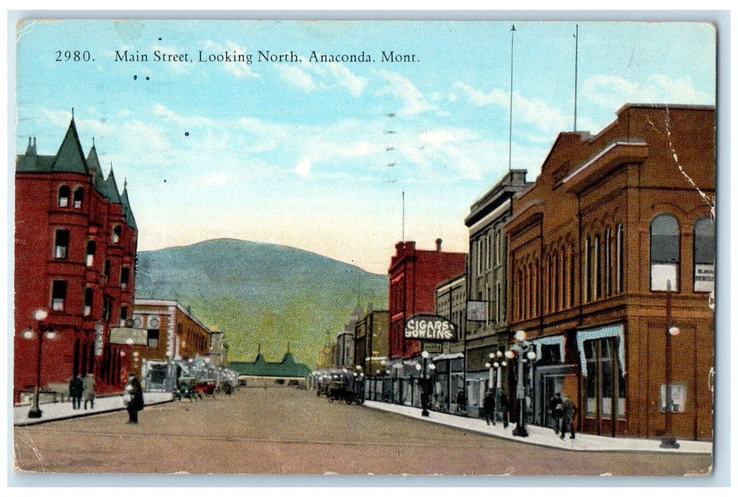1928 Main Street Looking North Buildings Road Anaconda Montana Vintage Postcard