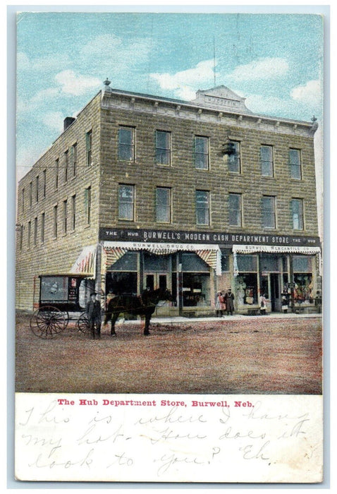 1908 Exterior View Hub Department Store Building Horse Burwell Nebraska Postcard
