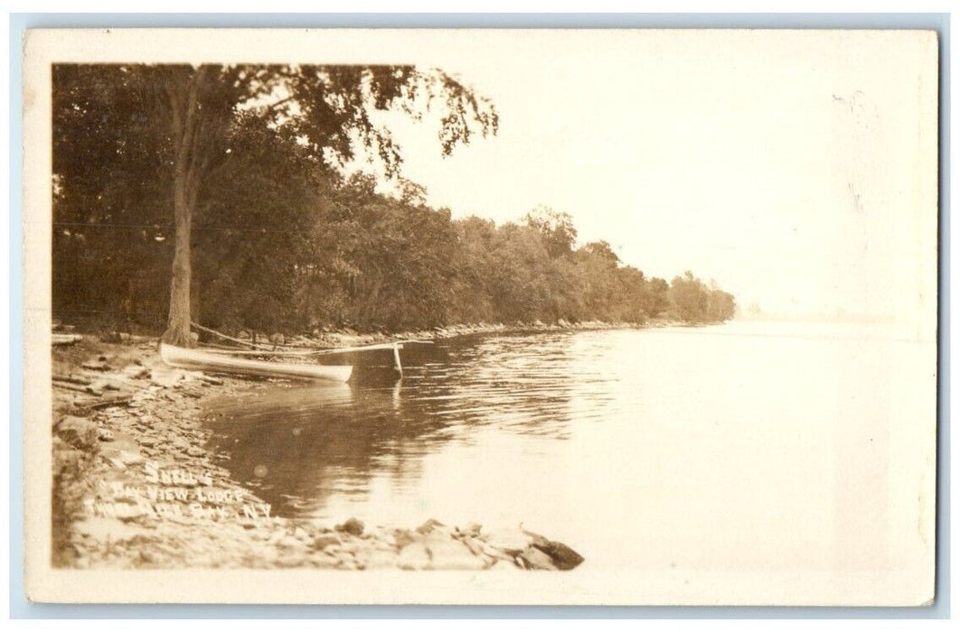1914 Shells Bay View Lodge Canoe Three Mile Bay New York NY RPPC Postcard