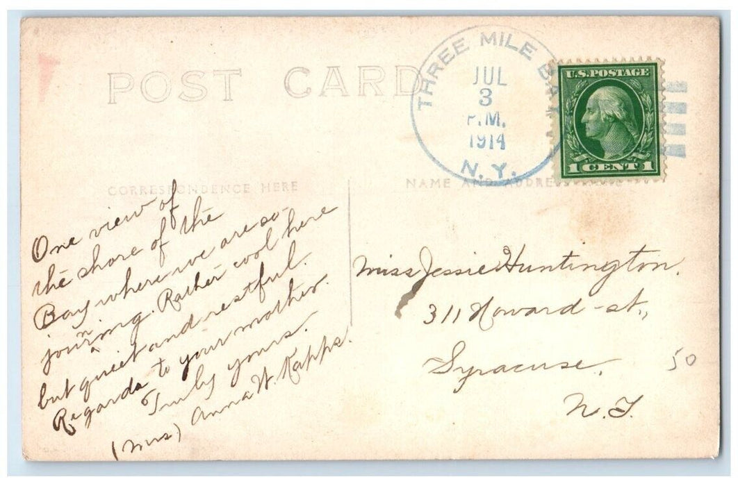 1914 Shells Bay View Lodge Canoe Three Mile Bay New York NY RPPC Postcard
