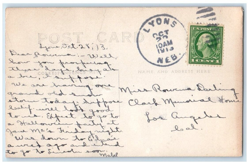 1913 A View In The City Park Trees Lyons Nebraska NE RPPC Photo Posted Postcard