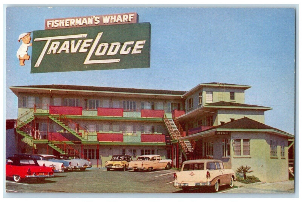 c1950's Fisherman's Wharf Travel Lodge Cars San Francisco California CA Postcard