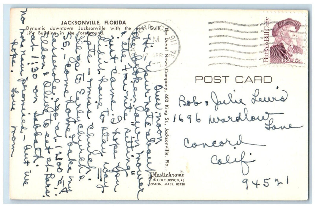 1960 Dynamic Downtown Life Building Exterior River Jacksonville Florida Postcard