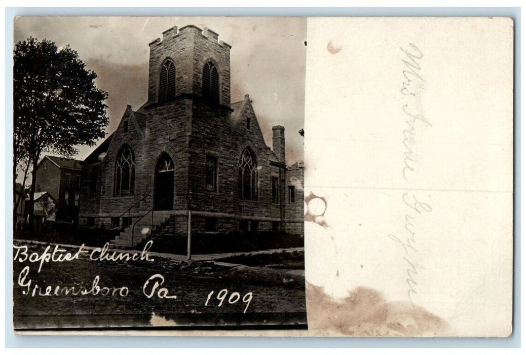 1909 Baptist Church Building View Greensboro Pennsylvania PA RPPC Photo Postcard